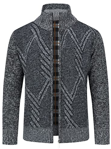 Chaqueta de punto gruesa para hombre con cremallera completa, cuello alto, cálido, forro polar