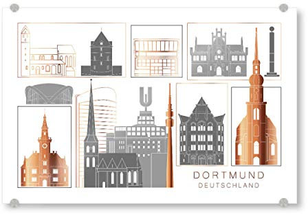 artboxONE Acrylglasbild 30x20 cm Städte Dortmund Skyline Copper - Bild Dortmund Architektur Buildings