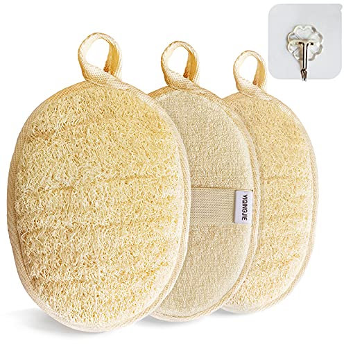 Scrubber per il Corpo Esfoliante in Spugna di Luffa Naturale (3 Pezzi), Realizzato in Spugna di Loofah per Doccia Ecologica e Biodegradabile, Luffa per Donne e Uomini