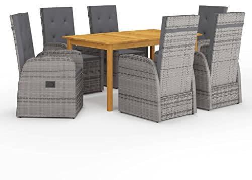 vidaXL Gartenmöbel Set 7-TLG. Gartengarnitur Sitzgruppe Sitzgarnitur Tisch Stühle Gartentisch Esstisch Gartenstuhl Sessel Gartenset Grau