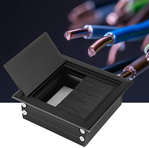 Arandela de cable Agujero de alambre de metal, 2 piezas Rectángulo de aleación de aluminio Cubierta de orificio de arandela de cable de cable con cepillo, para mesa de oficina, Gabinete de TV(Negro)