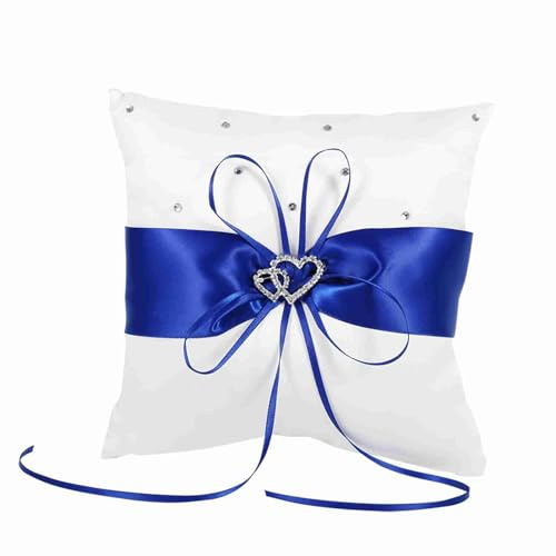 Tyenaza Ring Bearer Pillow, 7.8'' Wedding Ring Pillow Royal Blue Ring Holder, Double Hearts Ring Bearer Cushion for Proposal Party Ceremony Decoration (Blue)