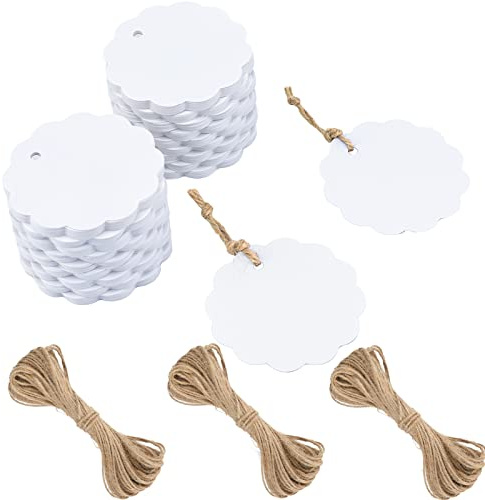 G2PLUS 200Stk Geschenkanhänger Weiß 6CM: Kraftpapier Etiketten Anhänger mit Juteschnur, 300g/m² Papieranhänger für Geschenkverpackungen, DIY Basteln und Kunsthandwerk