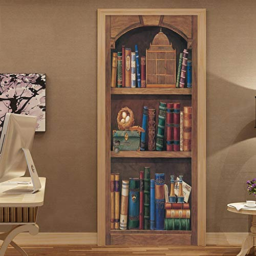 FHKGIUJAD 3D Türaufkleber Für Innentüren Retro Bibliothek Bücher 3D Bewirken Fototapete Pvc Türfolie Poster Tapete Abnehmbar Diy Wandtapete Für Wohnzimmer Küche Schlafzimmer 40X120Cm