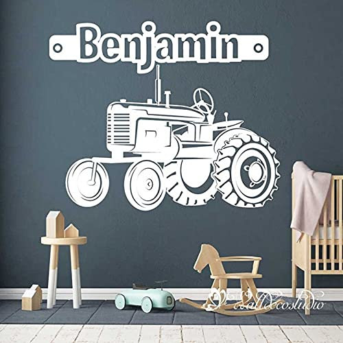 QIANGTOU Personalisierte Name Traktor Aufkleber-Traktor-Wandtattoo-Bauernhof-Traktor-Namen-Wand-Wand-Wand-Kunst-Aufkleber-Junge-Traktor-Namen-Vinyl-Aufkleber 122x99cm