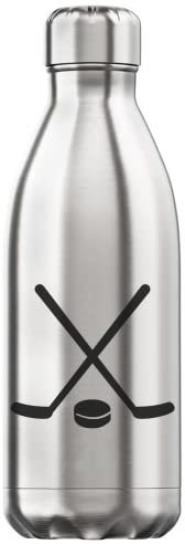Ice Hockey Sticks and Puck Sports Graphic 350 ml Wasserflasche Styled Thermoflasche Edelstahl BPA-freie Thermoskanne Silber One Size