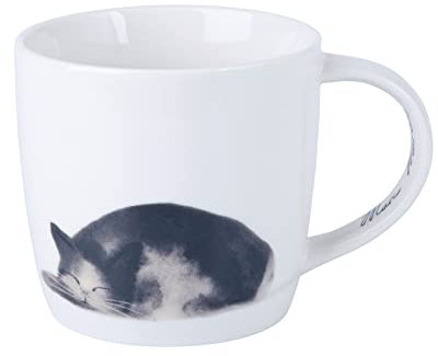 Maxwell & Williams DX1220 Tazza da caffè 400 ml - Serie Feline Friends - Porcellana bianca, Gatto, Snooze - In confezione regalo