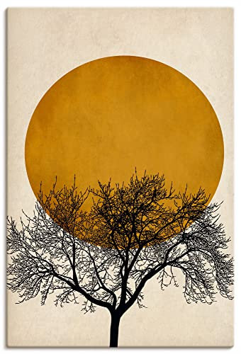 ARTLAND Wanddeko Leinwand Bilder Wandbild 40x60 cm Minimalismus Sonne Silhouette Baum Japan U3YC