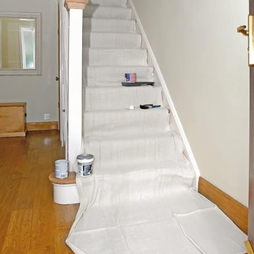Staircase Cotton Dust Sheets for Decorating Size 24ft X 3ft Sheets for Home Decor, Cover Stairways, Floor, Runner and Corridors - Cotton Twill Dust Sheet Protector Roll for Painting,Dust and Dirt (1)