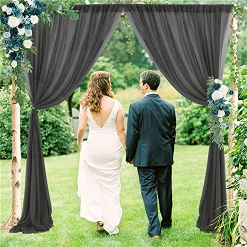 EXQULEG Voile Querbehang Freihanddeko Chiffon Vorhang Hochzeit Vorhänge Gardinenschals für Hochzeitsbogen & Traubogen Fenster Deko Tüllstoff Meterware Halbtransparent (Schwarz,1.5x2.15M-1pcs)