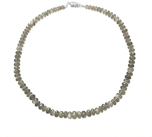 ELEDORO Grauer Mondstein Kette mit 925 Silberverschluss | Kleine deutsche Schmuckmarke ELEDORO: handgefertigte Grauer Mondstein-Kette, 48 cm, 6–10 mm, 925 Silber