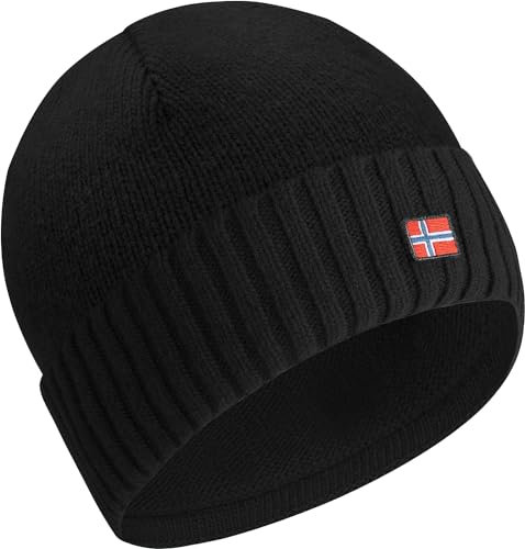 ACE Norway Winter-Mütze - Strick-Mütze aus Schaf-Wolle für Erwachsene - Woll-Beanie für Damen & Herren - Schwarz
