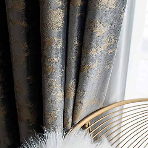 Amidoudou 1 Paar Nordic Style Luxus Samt Vorhänge Für Wohnzimmer Grau Und Gold Schlafzimmer Vorhänge (Grau,2-Set H 230 x B 140 cm)
