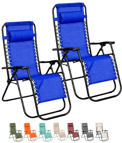 VIRSUS 2 Sedie Gravity ''gravità zero'', poltrona relax pieghevole in Textilene con tubi in acciaio reclinabile sedia a sdraio per piscina, lettino da spiaggia, poltrona da giardino (Blu)