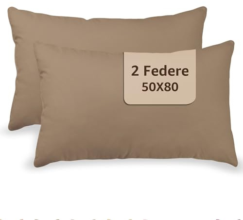 SONIT - Set 2 Federe Terra Cuscino Letto 50x80 cm 100% Cotone con Chiusura a Busta, Morbidi e Traspiranti, Letto Matrimoniale, Fodere Guanciale Lavabili Biancheria Letto, Made in Italy