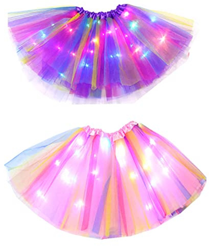 XineYuor 2PCS LED Jupes Tutu Filles Lumineuse Jupe Danse de Ballet,Jupe en Tulle Enfant,Jupes pour Carnaval Party,Tutu Princesse Fille 3-8 Ans