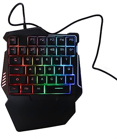 Goshyda One Handed RGB Gaming Keyboard, Professional Ergonomic USB Wired Gaming Keypad with 35 Keys for Desktop Laptop Computer