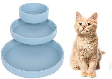 Lollanda -Futternapf für Katzen-3er Set,Silikon Futterschale,Trinkschale oval,Silikonnapf breit für Trockenfutter und Nassfutter (Blau)