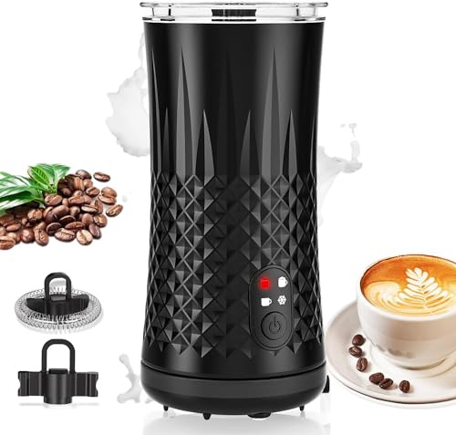 DREAMOON Milchaufschäumer Elektrisch, Automatischer Milchschäumer für Heißen und Kalten, 4-in-1 Milchschäumer, Schnell schäumend, Edelstahl 304, 240 ml, Antihaftbeschichtung (Black)