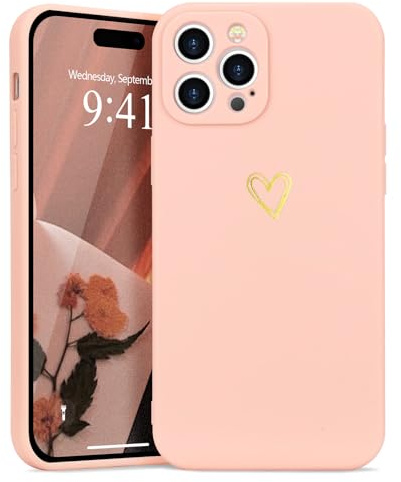 Wirvyuer Compatibile con iPhone 15 Pro Max Cover Ragazze Oro Amore Cuore | Morbido Silicone Custodia, Cover Protettiva Antiurto per ragazze e donne, Protezione Fotocamera,Cute Gold Love Case