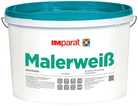 IMparat Malerweiß | Weiß, 10 Liter | matte Wandfarbe | atmungsaktiv| Innenfarbe | waschbeständige Wohnraumfarbe | hohe Deckkraft | ideale Renovierfarbe|sehr ergiebig |Profi-Qualität vom Hersteller