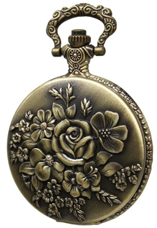 SIMAOTE Vintage Quartz Pocket Watch with Flower Pattern Cover and Chain for Women and Men