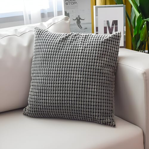 2er Set Sofakissen mit Füllung ( 60x60cm ), Modell Sven grau Kordsamt versteckter Reisverschluss, geeignet als Couchkissen Dekokissen Zierkissen, Premium Füllkissen inklusive, Doppelpack