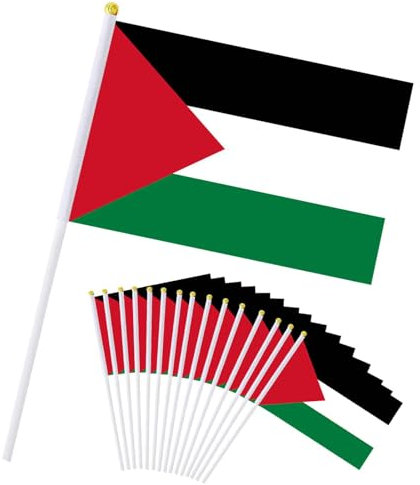 GWAWG 15 Pezzi Bandiera Palestina Palestine Flag, 14×21 cm, Mini Bandiera Sventolante Portatile con Bastone Colore Vivace