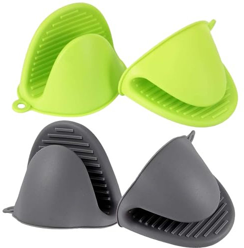 Vexquivera 4PCS Silicone Oven Mitts, Cooking Mitts, Heat Resistant Silicone Oven Gloves High Temperature Resistant for Air Fryer (Grey, Green)