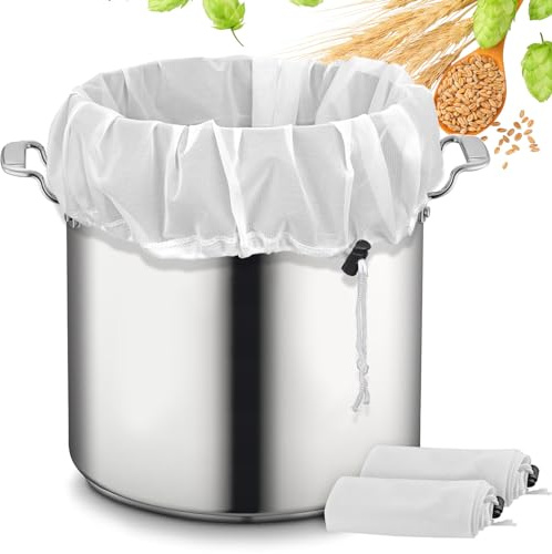 Brew Bags, 2 Pack Extra Large Reusable Straining Bag, 26x22, 250 Micron Fine Mesh Strainer Bag with Adjustable Drawstring for Home Brewing Hops Grains Fruit Wine Beer Making Brew in a Bag Supplies