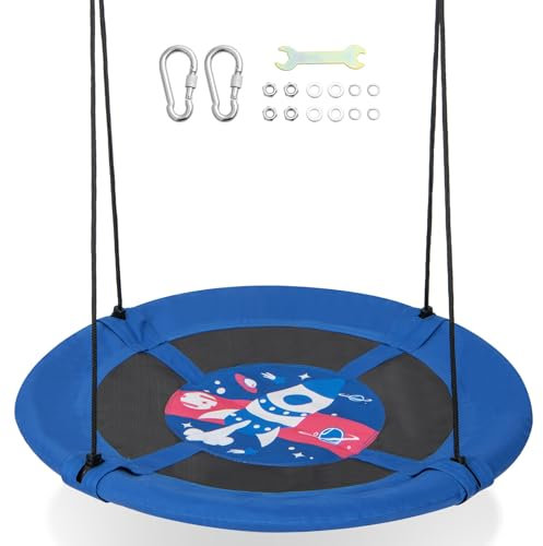 GOPLUS Balançoire Nid d’Oiseau Rond, Balançoire Enfant Ø102CM, Hauteur Réglable 140-180CM, Charge Maximale 150KG, pour Enfant 3-15 Ans (Astre, Normal)