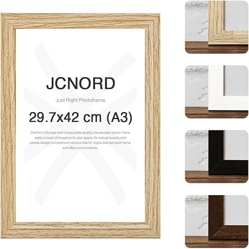 JCNORD MDF Eichenfarbener Holz Bilderrahmen A3 (29.7x42 cm) mit bruchsicherem Acrylglas | Moderner Fotorahmen für Wände und Tische