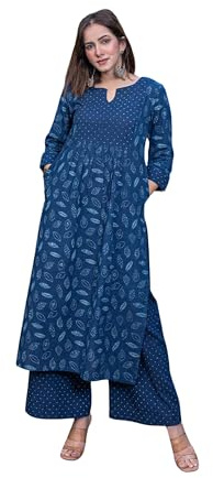 FABNEX Kurta Set för kvinnor | Kurti byxset för kvinnor (K-53-54), Blå, M