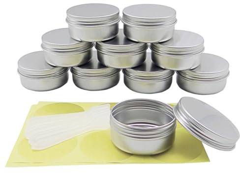 Wopanxye 10 Stück 50ml silber Aluminiumdose, 50g reisen Kosmetikdosen, 50ml kleine Make-up-Behälter, runde Schraubdeckel für Kosmetik, Creme, Lotion, Lippenbalsam, Pulver, Creme, Kerzen, Tee, Farben