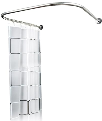 Asta per tenda da doccia angolare in acciaio inox, a forma di U, in metallo, regolabile, per finestre del bagno, balconi, bagni, guardaroba, argento (80-130 cm)