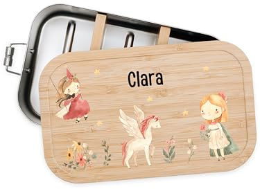 Bärenfreunde® - Personalisierte Brotdose für Kinder mit Spezial-Druck - Robuste Edelstahl Brotdose - Personalisierte Geschenke für Kinder & Erwachsene (Fee Szenario,klein Weißblech)