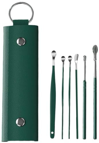 Eliminación de cerumen – Cureta cuchara auricular | Herramienta para quitar cerumen con 6 piezas de oreja | Cureta limpiadora para orejas de acero inoxidable con caja de almacenamiento para adultos