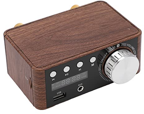 Mini Amplificador de Potencia, Grano de Madera 5.0 Estéreo Amplificador de 2 Canales 100 W X 2 U Soporte de Disco para Altavoces Domésticos, Control de Agudos y Graves,