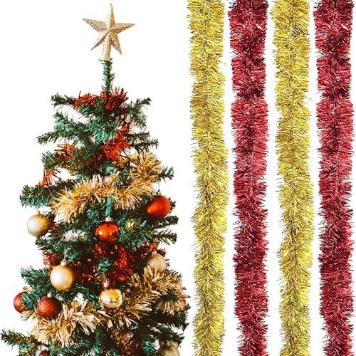 Chtuiklri Lot de 4 guirlandes de Noël, guirlande de sapin de Noël, guirlande de décoration de Noël, pour intérieur et extérieur, décoration de fête en sapin de Noël