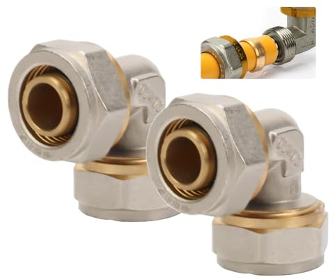 2 Stück 90° Schraubfitting Winkel für Ø16x2 mm Rohr,DVGW,Klemmverschraubung für Mehrschichtverbundrohr und Aluverbundrohr, PEX-Rohre,Heizungskanäle, Wasserleitung