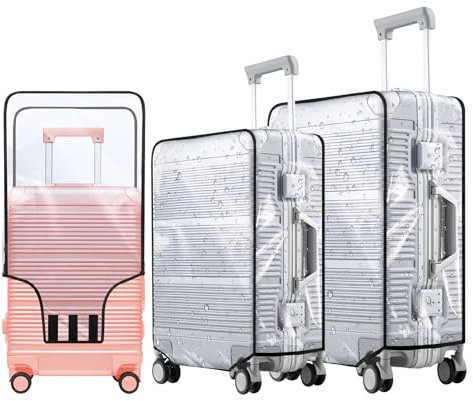 Feelhap 3 Stück Kofferhülle Transparente Kofferschutzhülle PVC Koffer Schutzhülle Wasserdicht Staubdicht Kratzschutz Gepäckabdeckung Reisekoffer Wiederverwendbar Koffer Abdeckungen (20+24+28 Zoll)