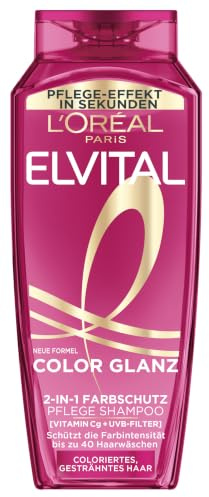 L'Oréal Paris Elvital Farbschutz Shampoo und Conditioner, Für coloriertes oder gesträhntes Haar, Mit Leinsamenöl und UVA-/UVB Filter, Color Glanz 2in1, 6 x 300 ml