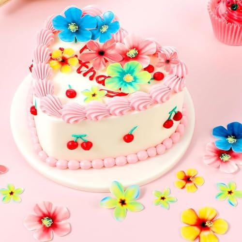 70 Pcs Edible Flowers Cake Decorations Flowers Wafer Paper Flower Cake Decorations Flowers Cupcake for Cake Decorating Hawaiian Flowers Rice Paper Flower Food Decoration for Wedding