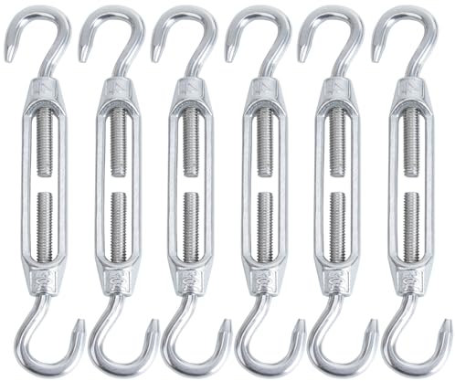 Meijeegu 6 tenditori M4 in acciaio inox 304, tenditore a filo, gancio regolabile e occhiello tenditore, gancio di serraggio regolabile (M4 occhiello e occhiello)