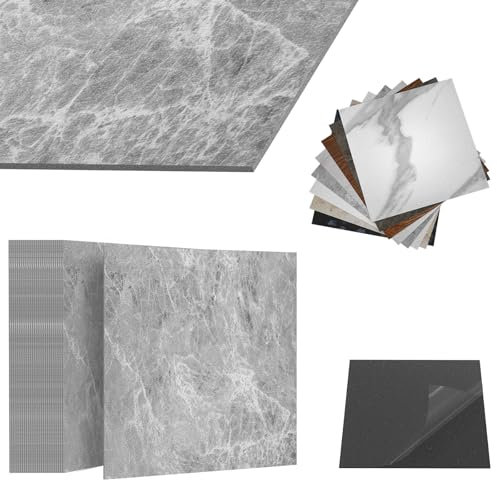 ACXIN Revêtement de sol en PVC autocollant avec aspect carrelage - Carreaux adhésifs de sol imperméable - Pour cuisine, salle de bain, salon - Aspect pierre gris clair - 2,5 m² - Paquet : 27 carreaux
