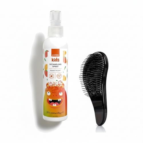 Kids Detangling Spray and Brush Set, featuring Avon Tear-Free Detangler | Gentle Hair Tamer for Knots & Tangles on Wet or Dry Hair | Makes Combing Easy