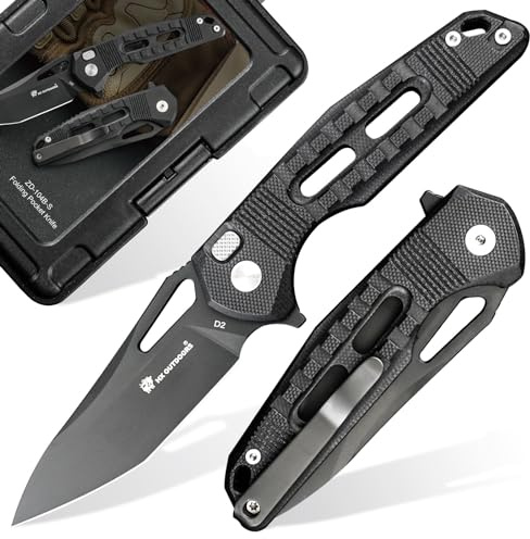 HX OUTDOORS Taschenmesser mit Schloss, Premium D2 Stahl Klappmesser mit Taschenclip und rutschfestem G10 Griff für Männer, Outdoor, Survival, Camping, Wandern (Schwarz)