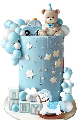 LaVenty Decorazione per torta a forma di orso blu, decorazione per torte, decorazione per torte, baby shower, compleanno