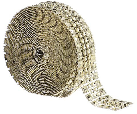 HOMSFOU Goldfarbenes Diy Strassband Dekoband Mit Spitzenpyramiden-mesh Glitzerband Für Kleidungseinfassung Und Bastelprojekte Breit Für Hochzeits Partydekoration