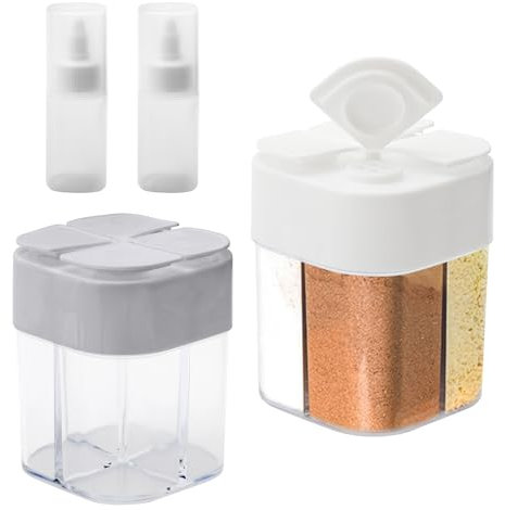 ZMDMAH 2 Piezas Botes de Especias, Transparente Tarro de Especias 4 en 1 con Tapa Botes Especias, Frascos de Especias para Camping Barbacoas Excursiones y Excursiones al Aire Libre